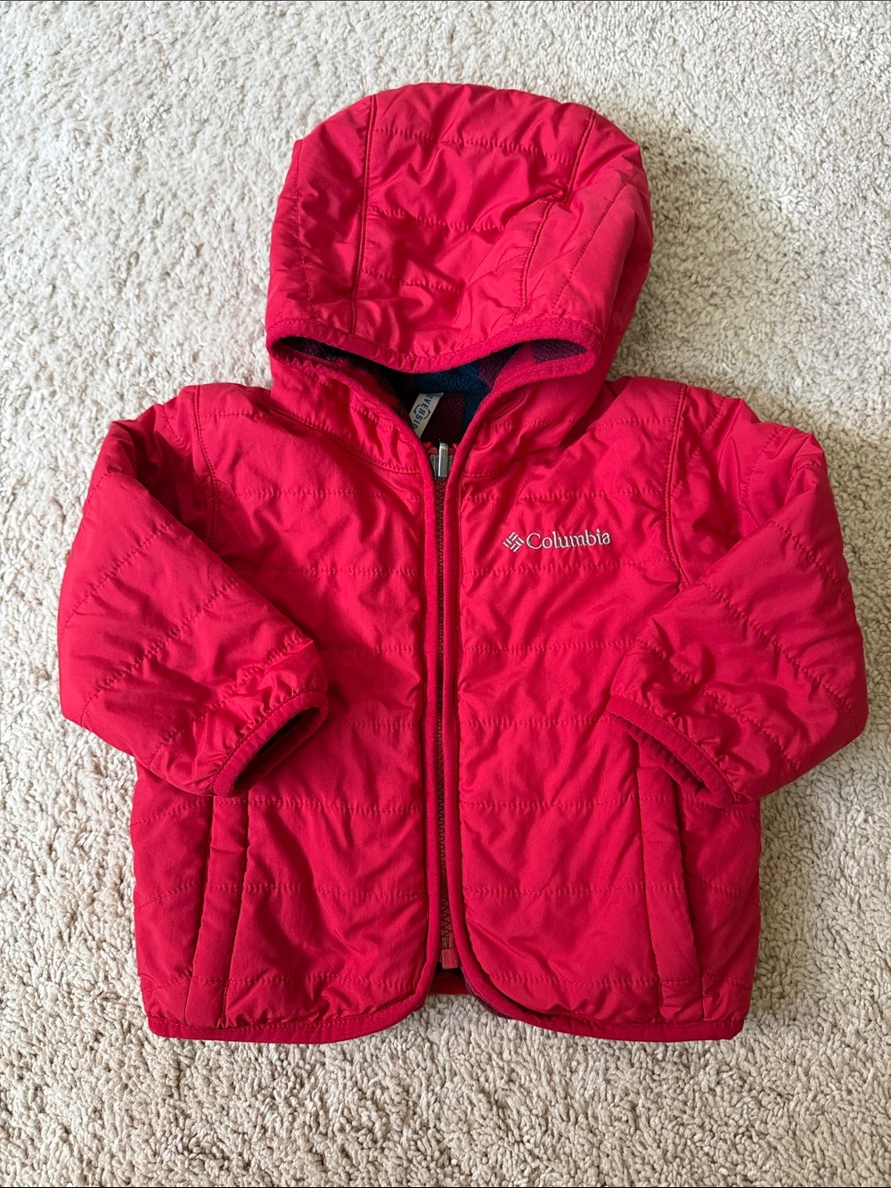 Columbia Kids Double Trouble Red Quilted Reversible Puffer Jacket  6-12 months